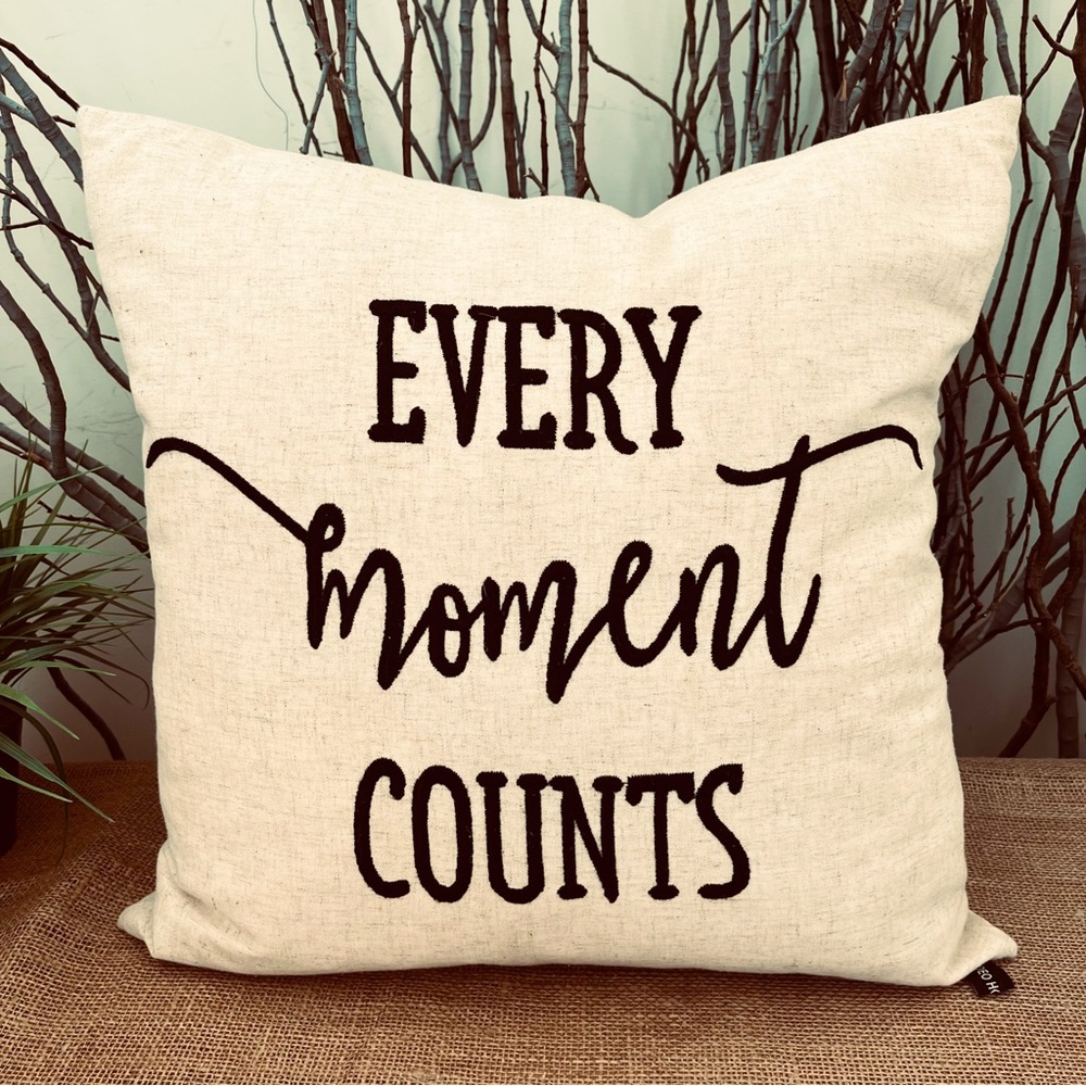 Rodeo Home Feather “Every Moment Counts” Embroidered Accent Pillow Square